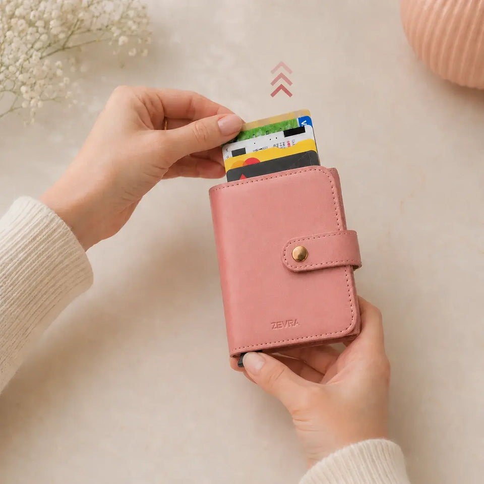 Cards rising from the blush ZEVRA Click Wallet using its one-click mechanism